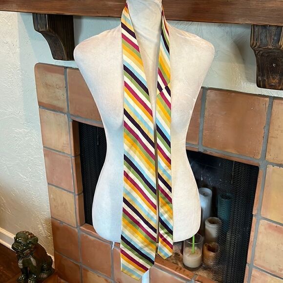 Altea Milano Multicolor Diagonal Stripe Silk Tie! - Picture 1 of 7